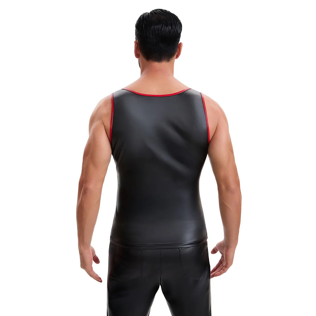 PU Faux Leather Men's Vest Stage Performance Nightclub Patent Leather Tank Imitation Leather Gays Sexy Tight Fitting Top Tee