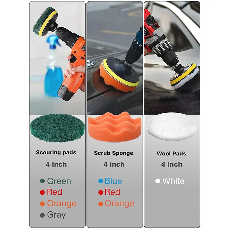 30 Pcs Drill Cleaning Brush Attachments Set with Scouring Pad Sponge Wire Brush and Extend Long Attachment for Car Cleaning