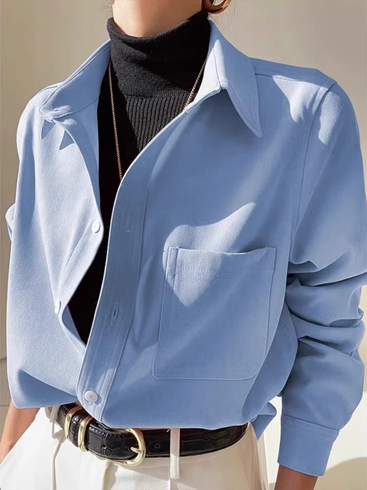 

Retro Women's Fce irt Korean Sle Long Sve Slimming Outerwear Casual Loose Fit Faionable Autumn Winter Top