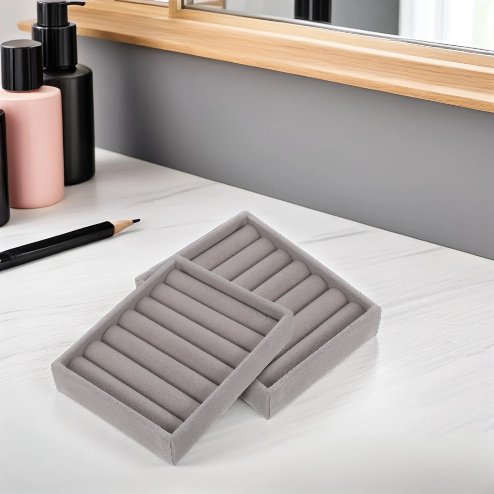 

2pcs Rings Organizer Box Jewelry Display Tray Soft Lined Portable Storage For Women Compact Jewelry Valet Tray Holder Case