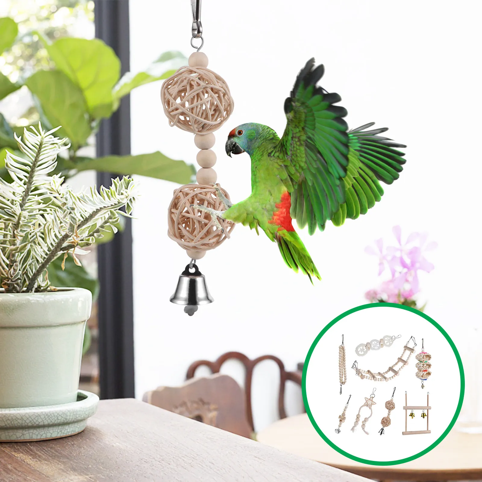 

Набор из 8 подвесных игрушек для попугаев: жевательные игрушки для лазания в клетке, аксессуары для мелких попугаев и корелл
