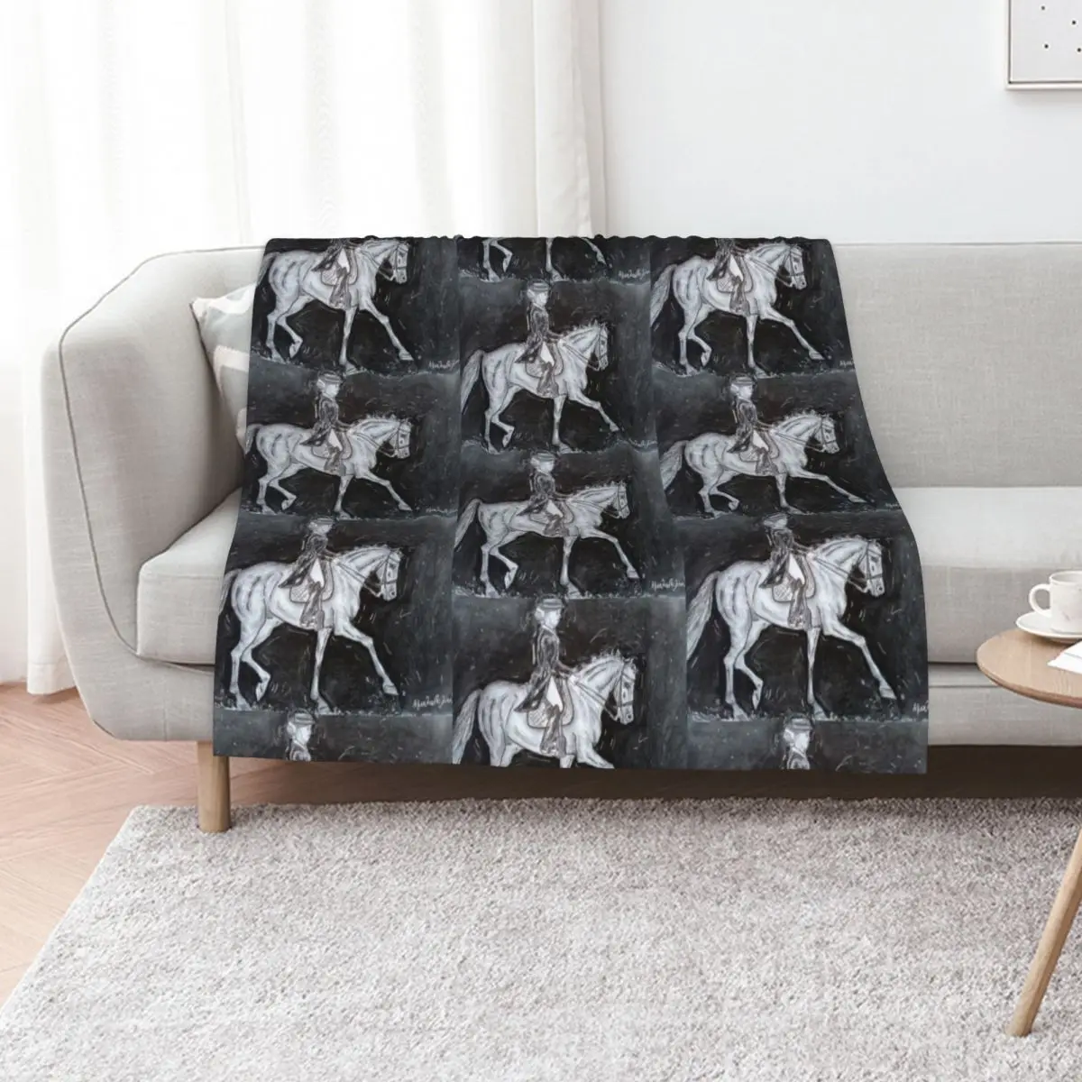 Dressage drawing black and white Throw Blanket For Decorative Sofa funny gift Giant Sofa Flannel Fabric Thins For Baby Blankets