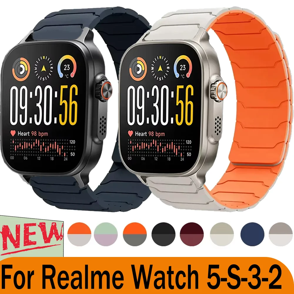 Магнитный силиконовый ремешок 20 мм 22 мм для Realme Watch 5-S-3-2, модный браслет для OPPO Watch X3-X2-X-S/Xiaomi Watch 5 S5-4-3