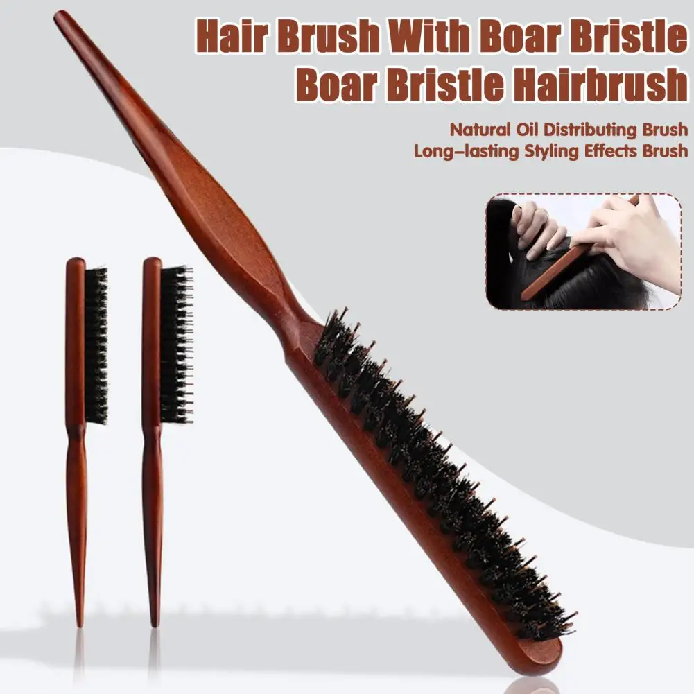 1/2Pcs 24cm Boar Bristle Teasing Hair Brush Wooden Curl Fluffy Hair Rat Tail Comb Women Thin Thick Hair Styling Detangling Comb