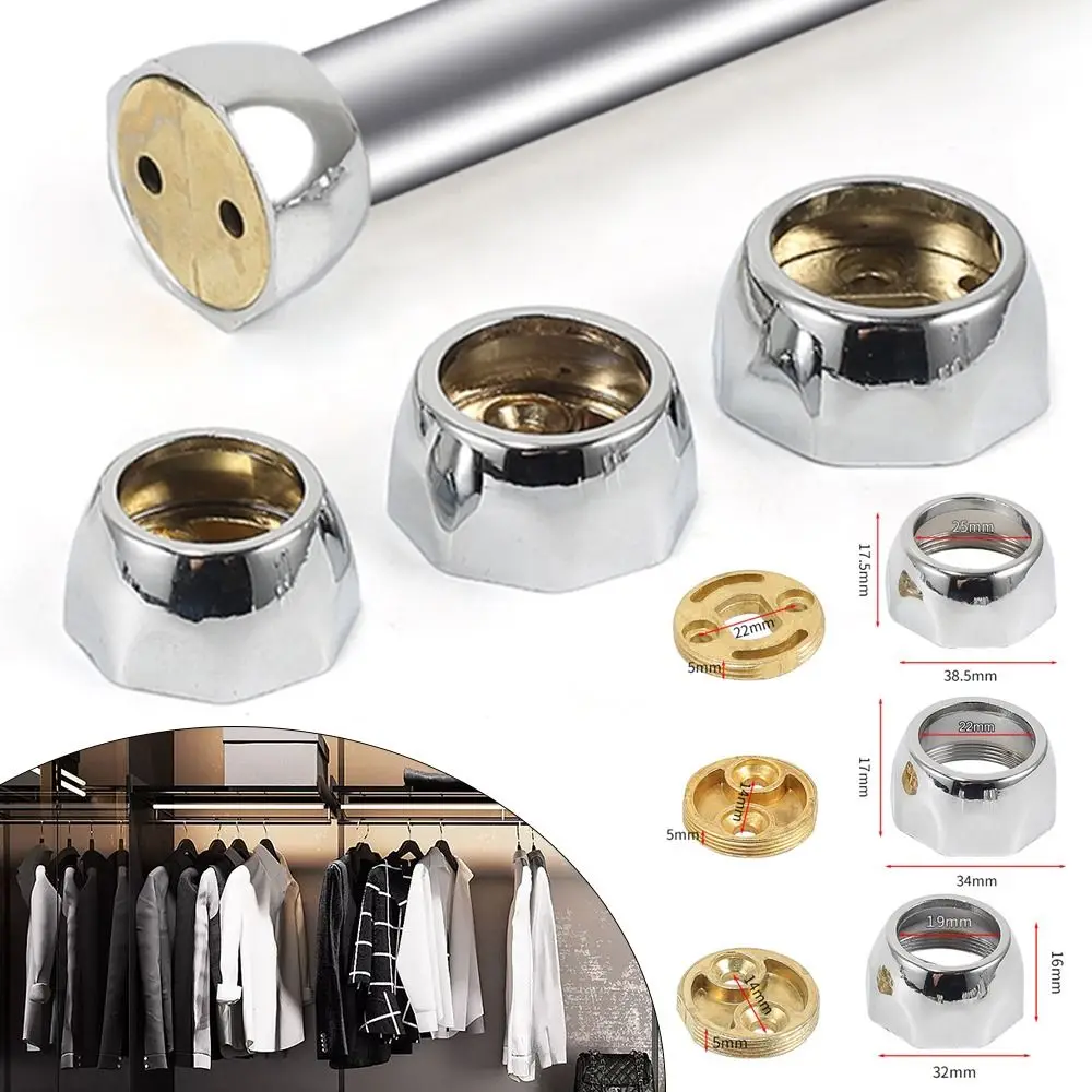 Closet Pole Sockets Octagonal Closet Flange Hang Rod Support 19mm-25mm Rod Holder Zinc Alloy Ball Tube Bracket