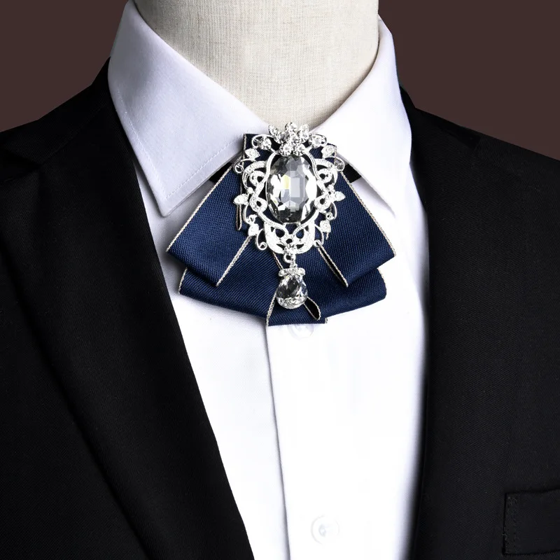 

Rhinestone Cotton Ribbon Bow Tie Men's British Business Banquet Shirt Collar Flowers Host Dress Accessories Men Wedding Bow-tie