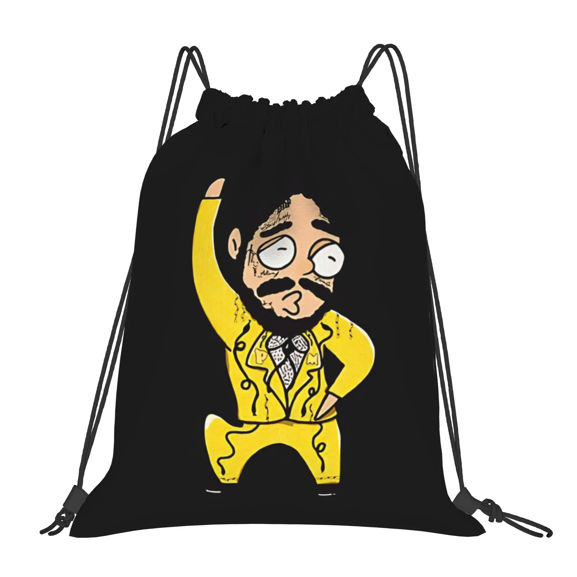 Post Malone hip hop cartoon Portable Hiking Riding Gym Drawstring Storage Sporty Backpacks
