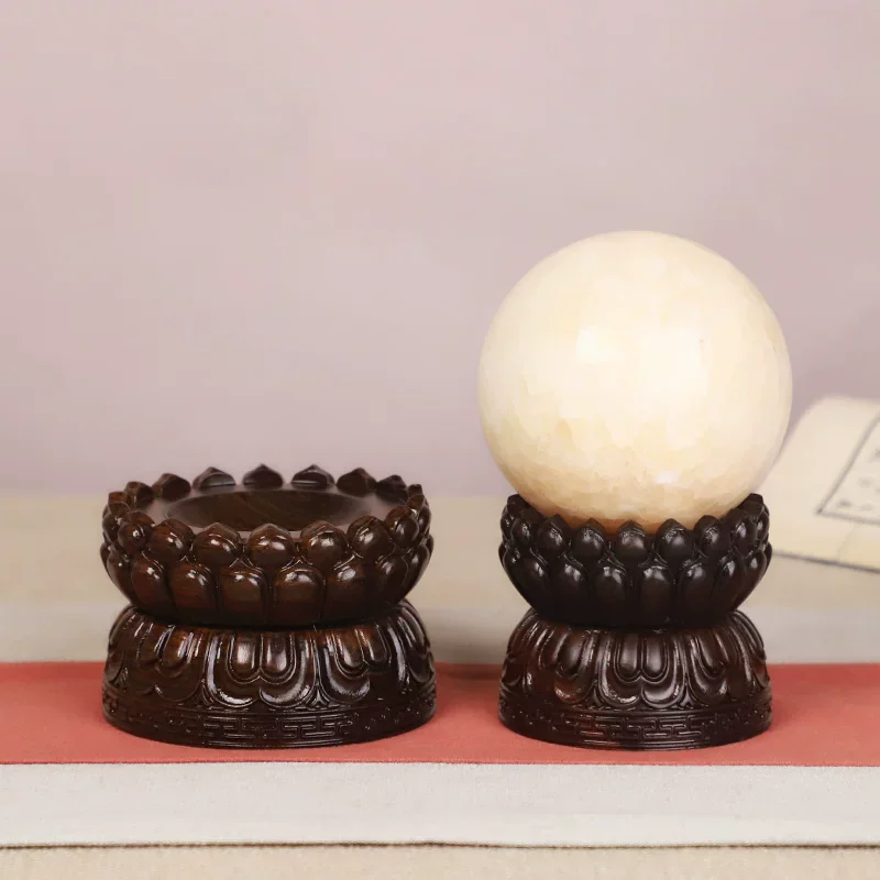 Ebony Rotating Display Stand, Solid Wood Lotus Pedestal for Crystal Ball Egg Carving Stone, Rotatable Base for Gourd Ornament Ho