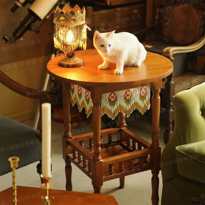 LMM1 French retro bead curtain round table coffee table balcony small table medieval afternoon tea