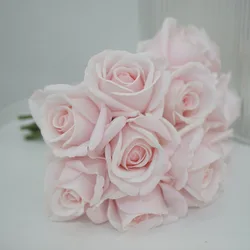 Artificial Real Touch Pink Roses Bouquets Living Room Decoration Wedding Decor Party Photography Purple White Fake Rose Flower
