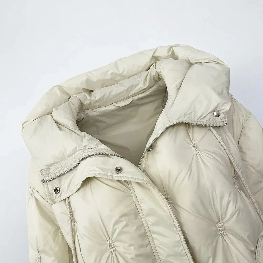 Piumino da donna coreano allentato caldo con cappuccio 2025 Piumino autunno/inverno Lady addensato 50% piumino d'anatra bianco