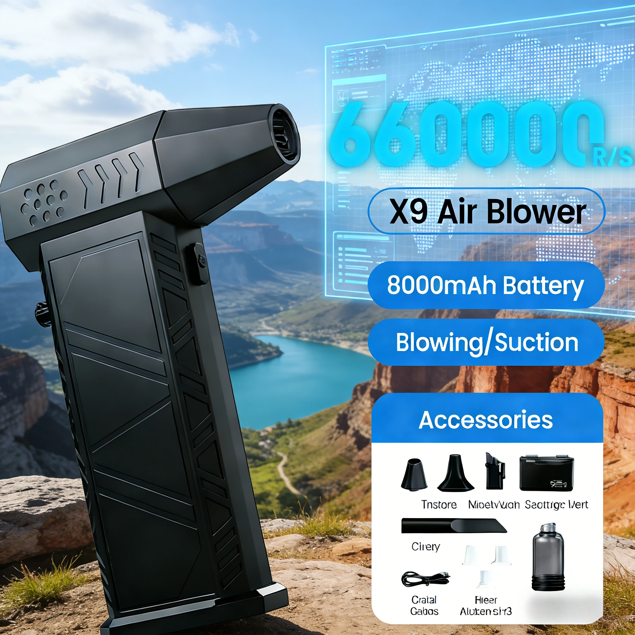 

X9 Wind Beast 600000RPM Turbo Jet | Бесщеточный пылесос-воздуходувка 2-в-1 для ПК, автомобиля, дома