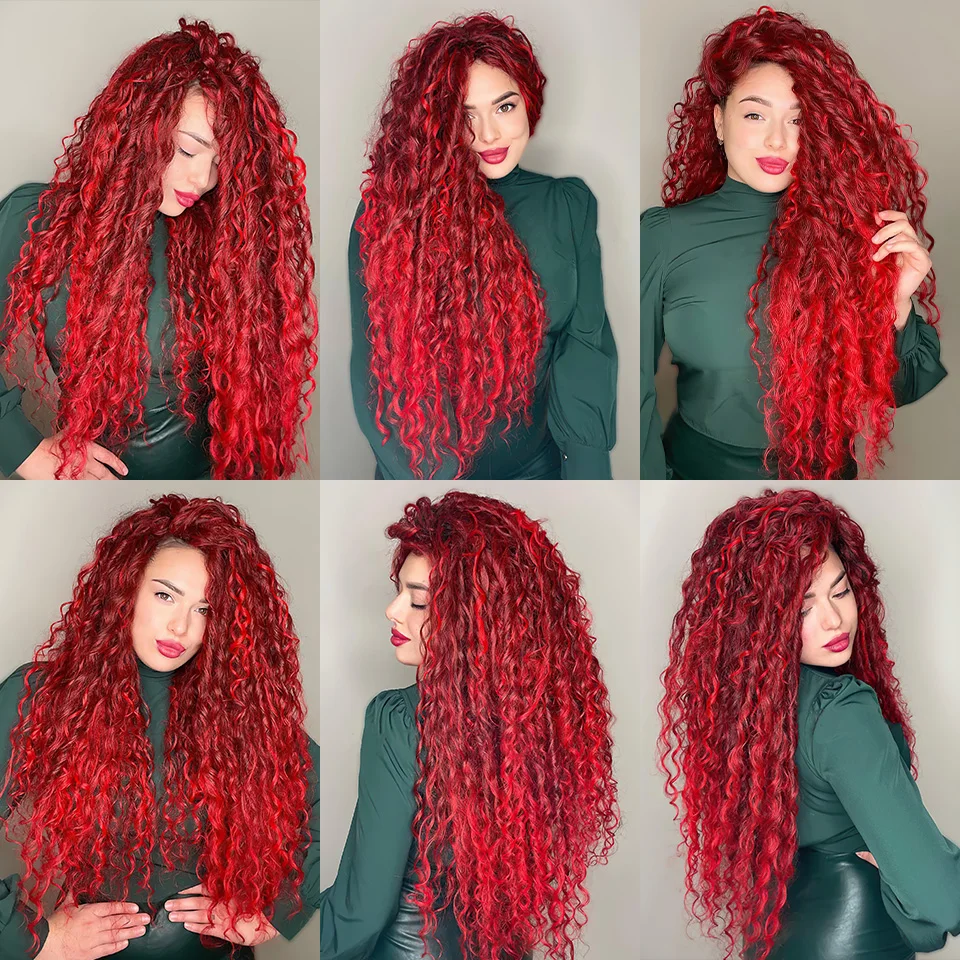 22Inch Ombre Red Jessica Curls 3-5Pcs Synthetic Braiding Hair Extensions Burgundy Loose Water Wave Twist Crochet Hair Extensions