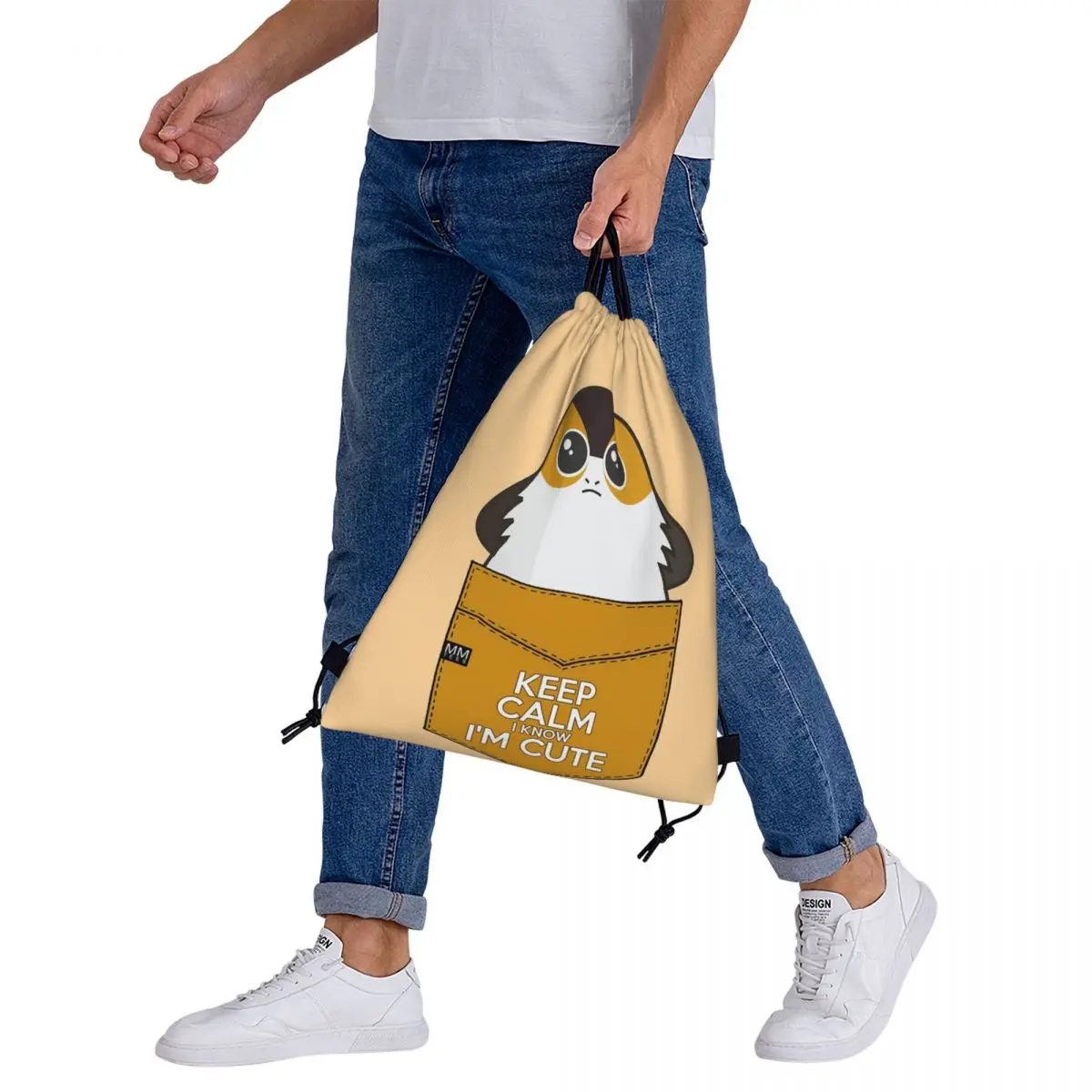 Bleiben Sie ruhig Ich weiß, ich bin süß-Porg Pouchie Shirt-Tasche Rucksäcke Kordel zug Taschen Kordel zug Bündel Tasche Sporttasche Bücher taschen