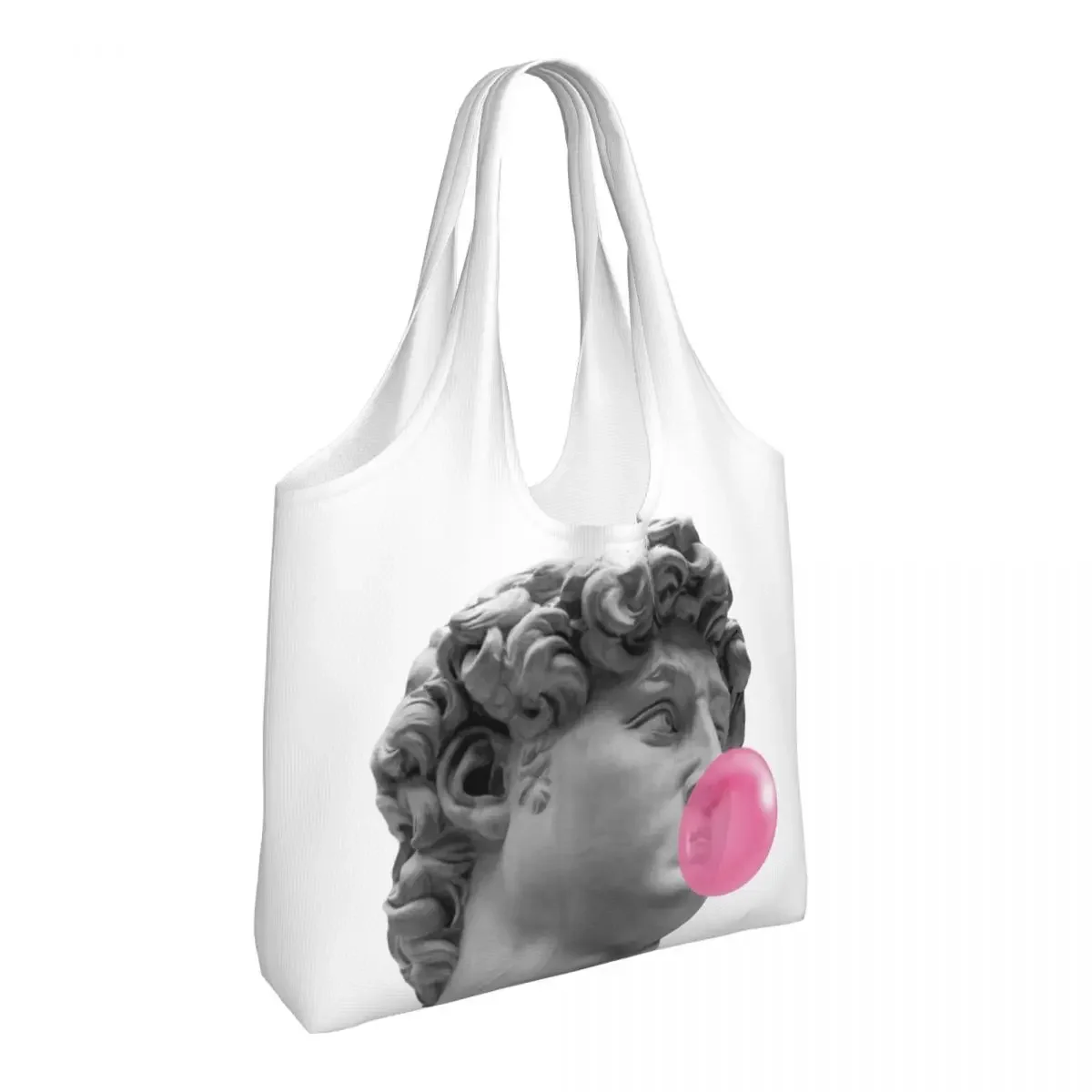 David Michelangelo Bubble Gum Groceries Shopping Bags Printed Canvas Shopper Shoulder Tote Bags Large Capacity Washable Handbag