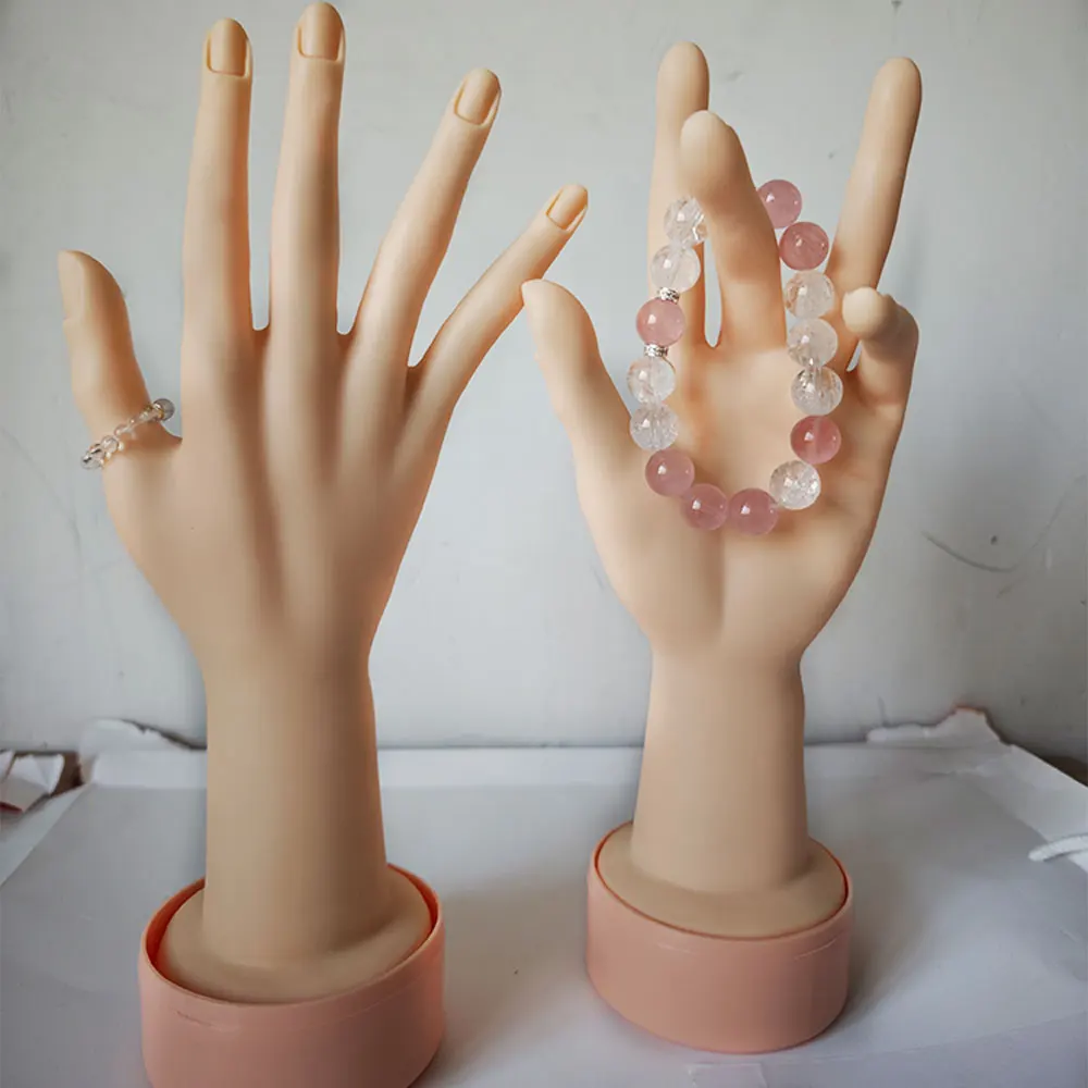 A Pair High Quality Realistic Silicone Mannequin Hands Lifelike Soft Model Hands for Jewelry Display Nail Art Manicure Teaching