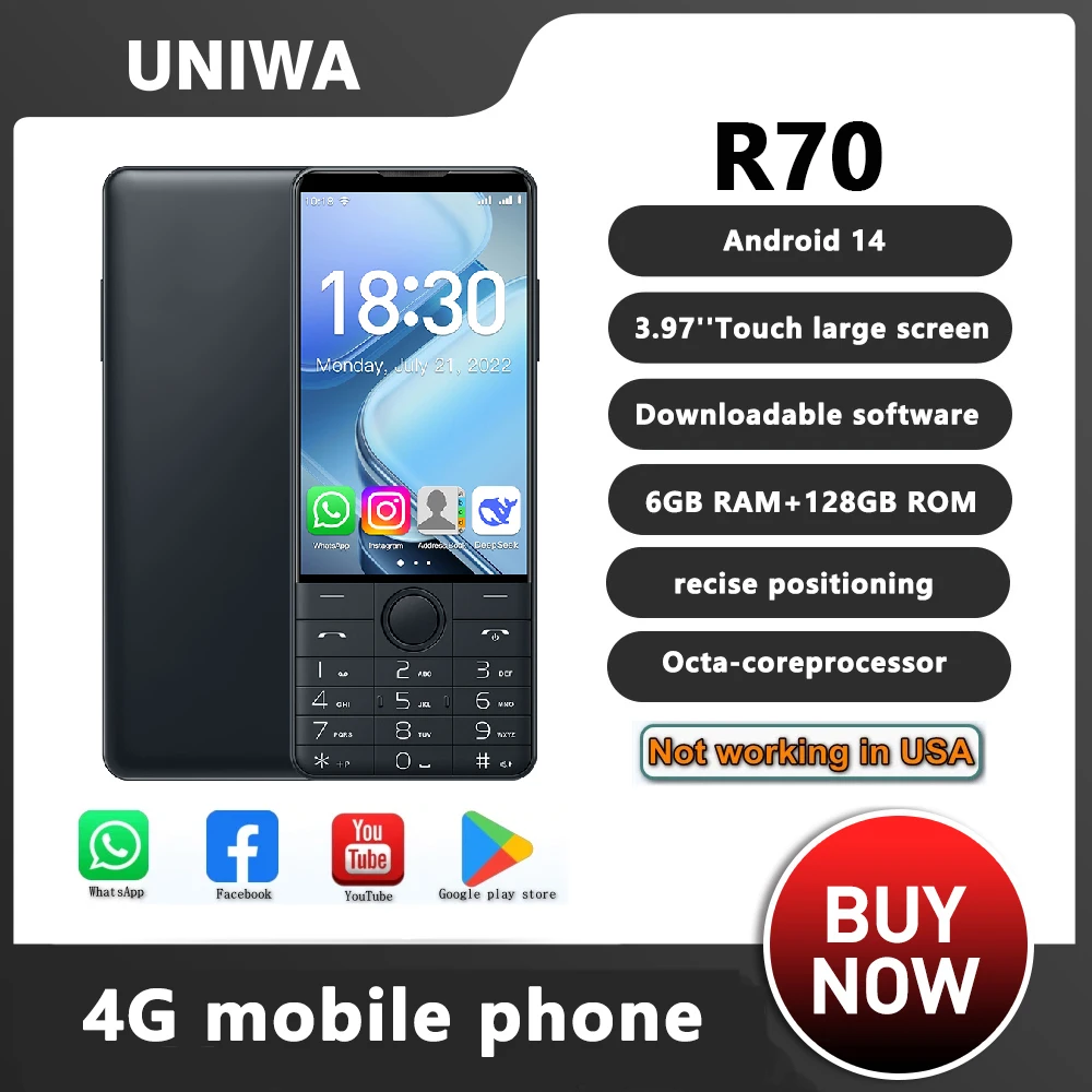 DOOV R70 4G Smart Touch Screen Keypad Mobile Phone without Camera 6GB+128GB 2600mAh 4.0 Inch Smartphone Android Hebrew keyboard