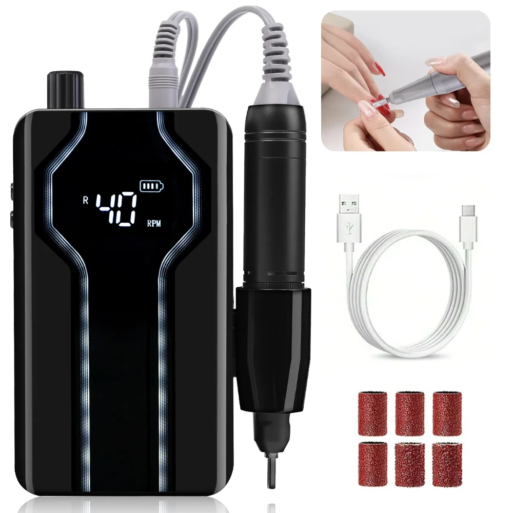 40000RPM Nails Drill Machine Set Portable Brushless Nail File Gel Polish Nail Sander Rechargeable Manicure Salon Tool Nail Art