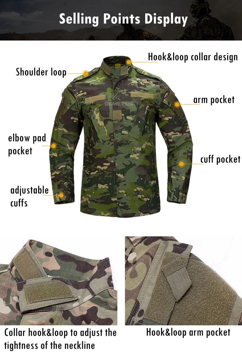 Conjunto táctico woodland militar camisa y pantalón de combate