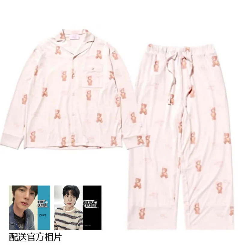 Jin Shuozhen JIN Same Style Little Bear Full Print Pajama Collar Home Clothes Two Piece Set Supporting Service
