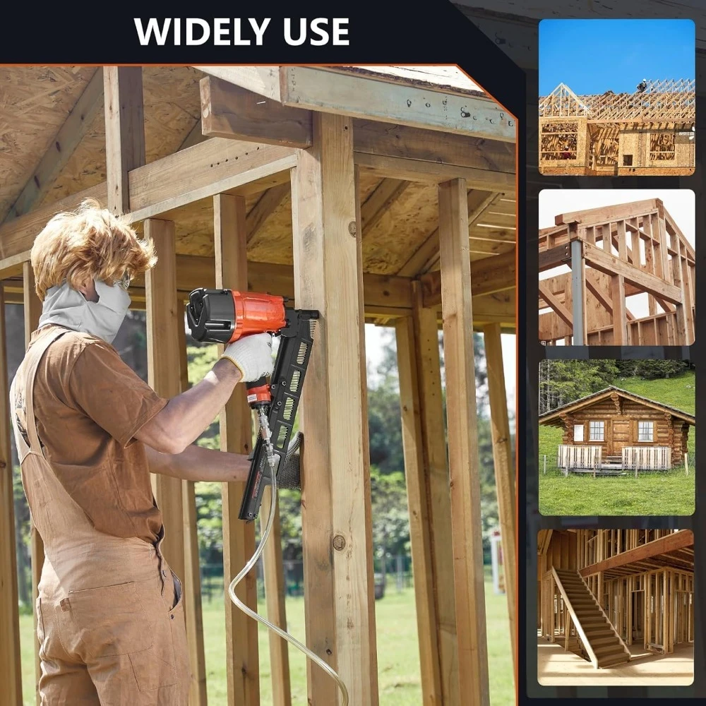 أداة تثبيت جديدة عالية السرعة، مسدس أظافر بتأطير هوائي 21 درجة، 2 بوصة حتى 3-1/4 بوصة أظافر كاملة الرأس مطلية بالبلاستيك #6