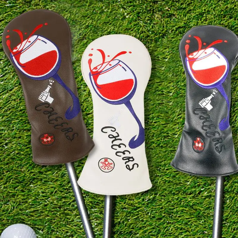 Golf Club Headcovers Red Wine Goblet Pattern Wood Golf Headcover Driver Fairway Woods Head Covers Embroidery Golf Driver Cover