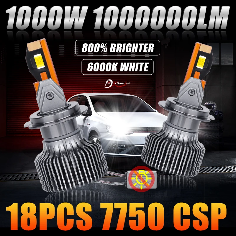 Divereyes H8 H9 LED Light Bulb On Cars H1 H11 9012 HIR2 LED Fog Light Auto Lamp 6000K 2 Sided 7750 18PCS CSP Chips 100000LM