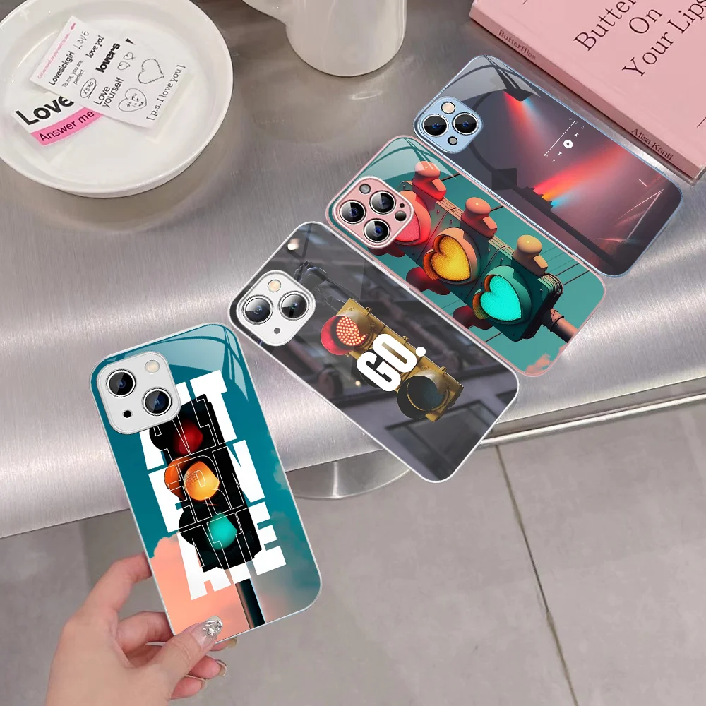 Life And Traffic Lights Phone Case Tempered Glass For Iphone 14 13 12 11 Pro Mini XS MAX 14Plus X XS XR Cover