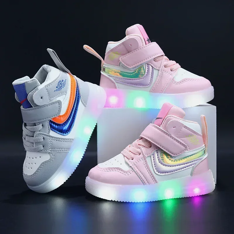 

Little Girls Board Sneakers Girls Shining Light Mesh Casual Shoes Boys Glowing Light Toddler Sneakers Children's Luminous Shoes