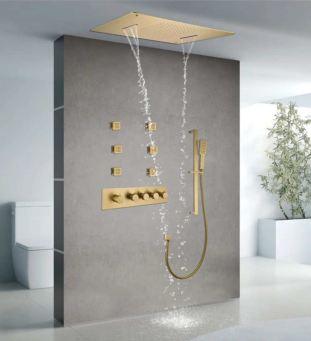 

BUYBAY Embedded Concealed Shower Set with Four Functions, Waterfall Outlet, Three Side Showers, and Adjustable Rod black