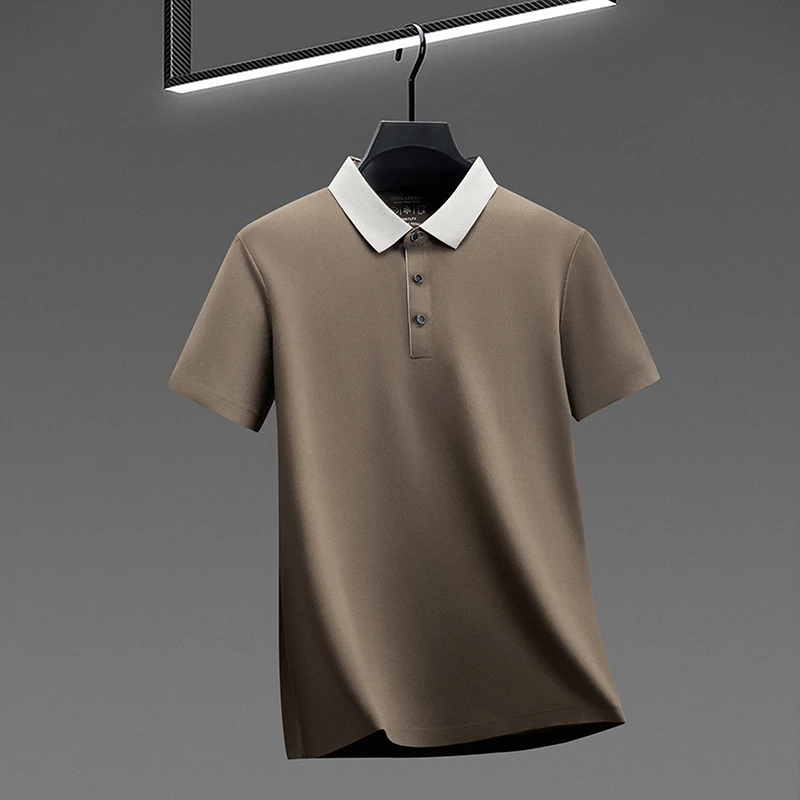 Herren-Poloshirt mit Farbblock-Kragen, schnelltrocknend, atmungsaktives Material, Kurzarm, Reverskragen, für Business und Freizeit. – Detail 15