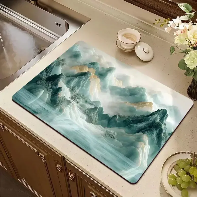 Chinese Landscape Drying Dish Mat  Kitchen Tableware Coffee Draining Pad Cup Bottle Placemat Super Absorbent Coffee Mats