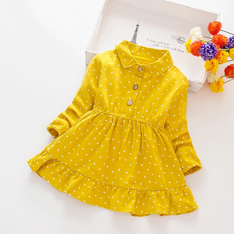 Spring Autumn Casual Baby Girls Dress Dot Print Long Sleeve Dress Kids Toddler Princess Sundress Dress Children Clothes1-8Y