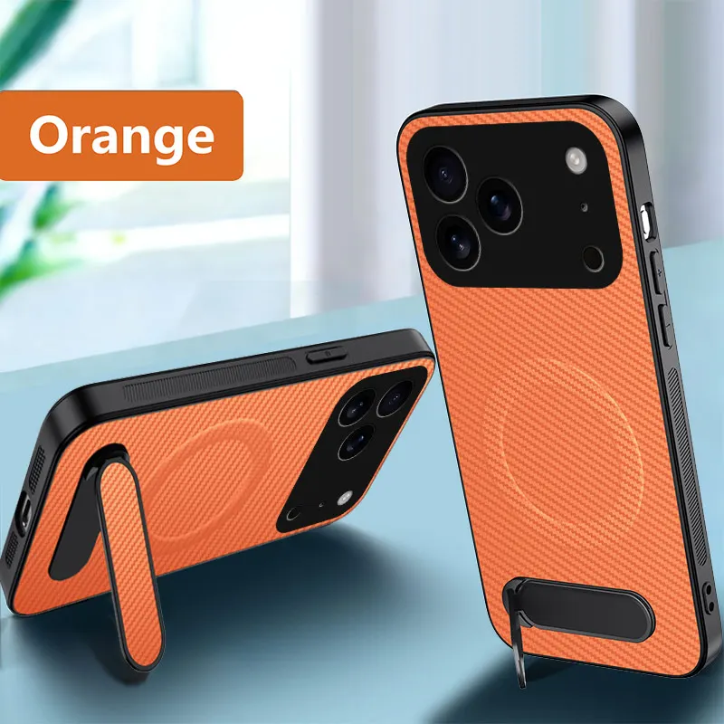 

For Iphone 17 Pro Max Air Carbon Fiber Magnetic for Magsafe Leather Case for Iphone 17pro 17e Kickstand Matte Shell