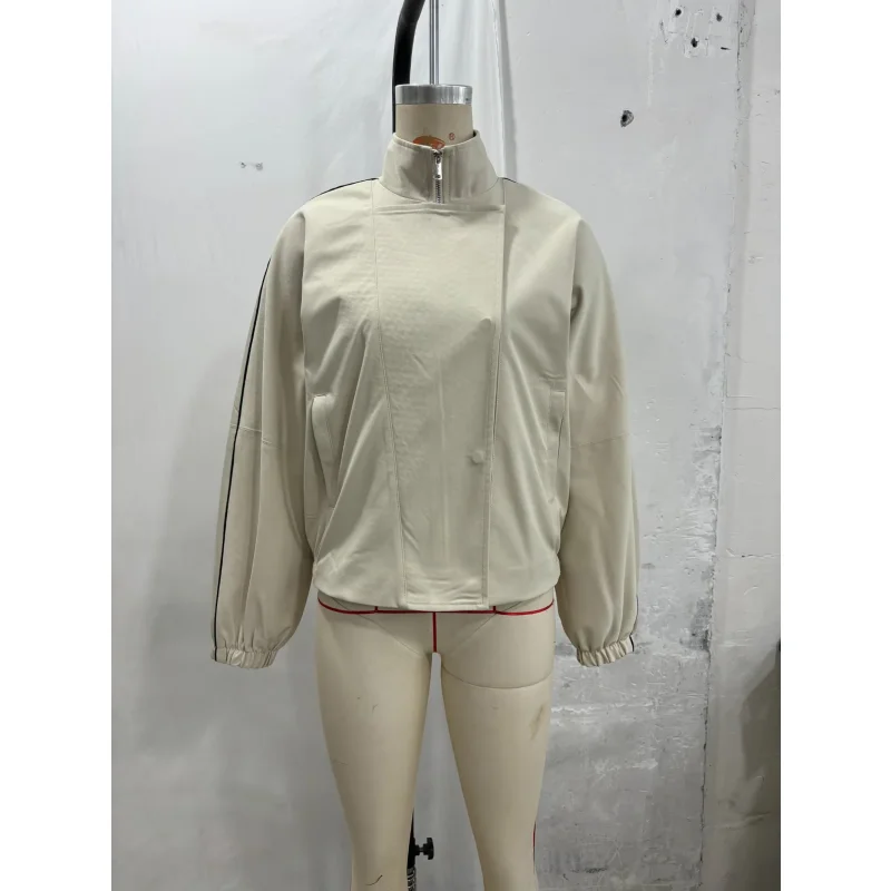 2026 Herbst Neue Damen Gestreifte Jacke im Designer-Stil mit Stehkragen, Langarm, Elastisch, Lässig, Schick, Minimalistisch, Oberbekleidung – Detail 4