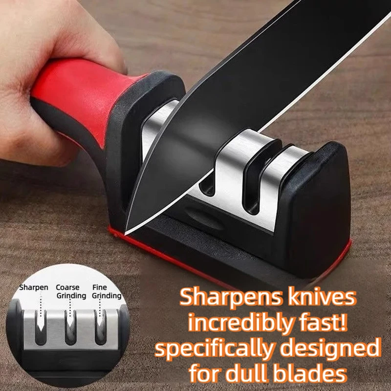 Kitchen 4Segment Knife Sharpener Household Multi-Functional Hand-Held Three-Purpose Black Sharpening Stone