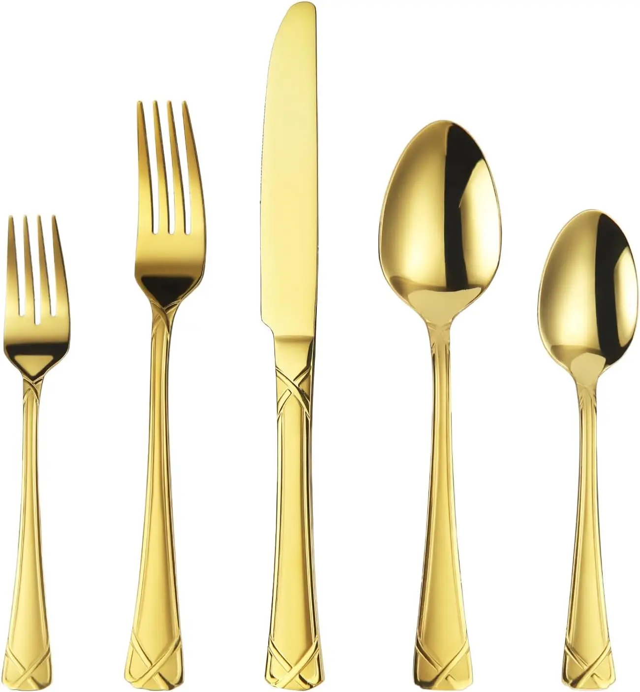 

Набор столовых приборов из 30 предметов из нержавеющей стали с золотым покрытием на 6 персон, зеркальная полировка, включает ножи, вилки, ложки
