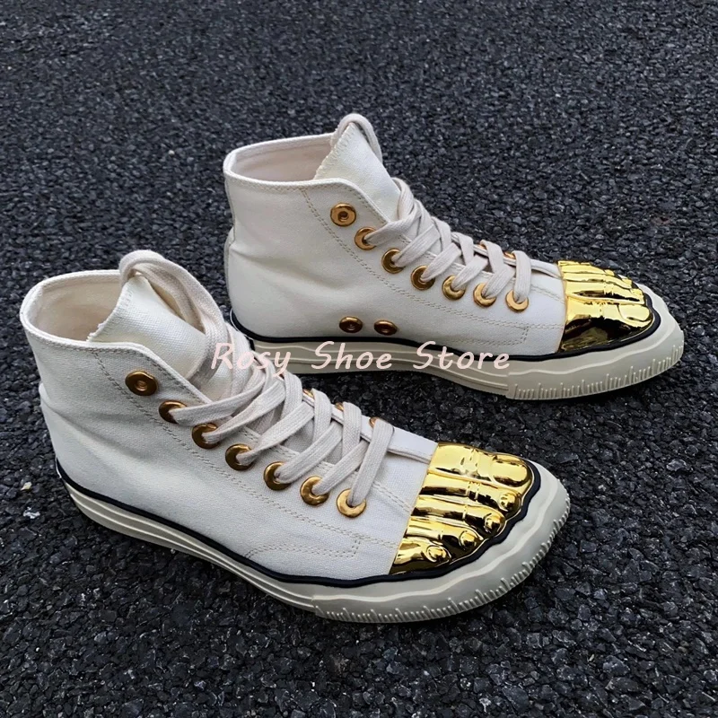 Men and Women Versatile Tennis Shoe Canvas Spliced Lace-Up Daily Flat Casual Shoe Weird Style Golden Five Finger Design Trainner