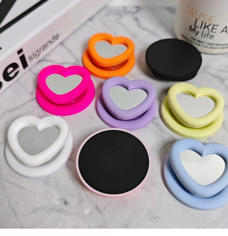 Koreanischer süßer 3D-Liebesherz-Make-up-Spiegel für Magsafe Griptok-Halter, Handy-Fingerring-Ständer, Halterung für iPhone 17 18, Mädchen-Halterung – Detail 4