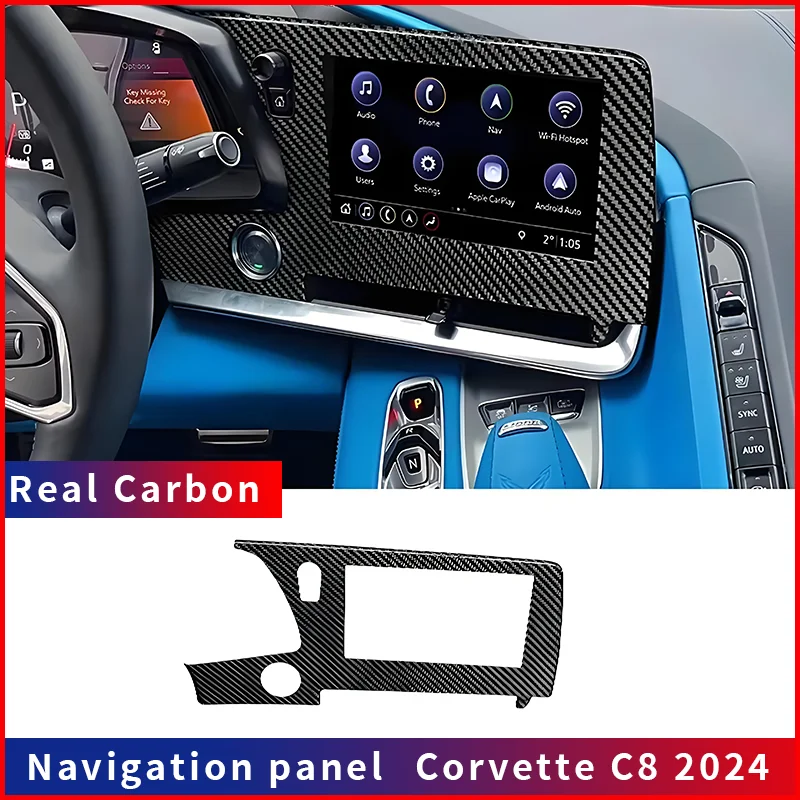 Para Corvette C8 Chevrolet fibra de carbono seca Real LHD consola Interior cubierta de marco de pantalla de navegación decoración embellecedora 2024