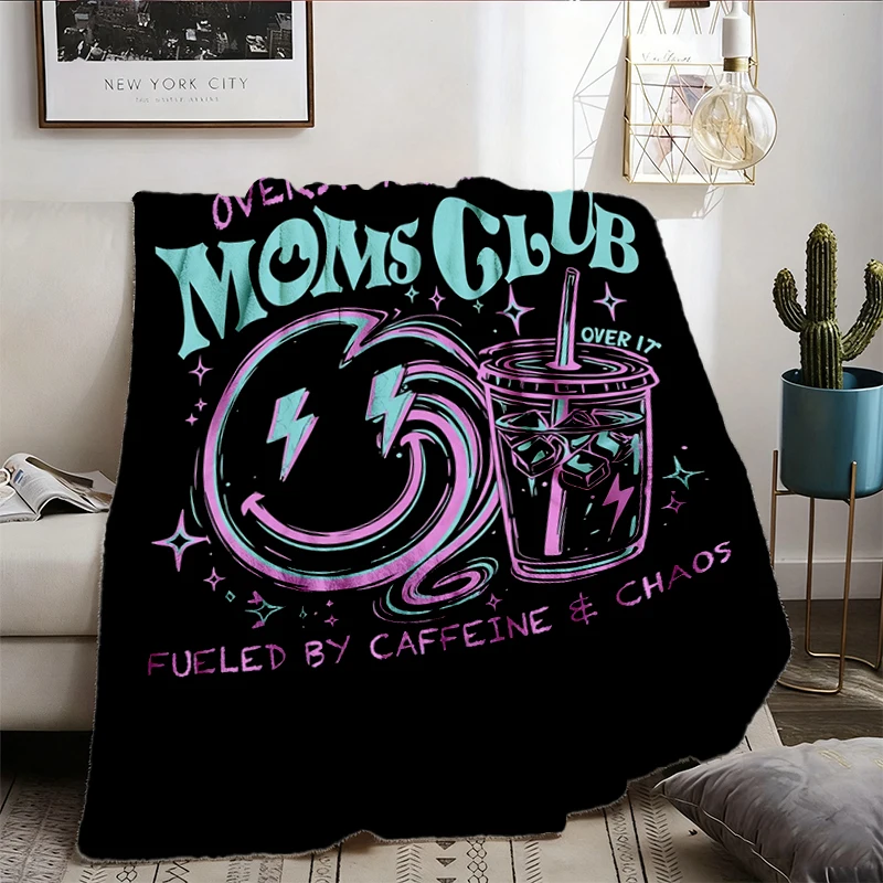 Overstimulated Moms Club  Flannel Blanket, Mom Birthday Gift, Funny Mama Flannel Throw, Preppy Mom