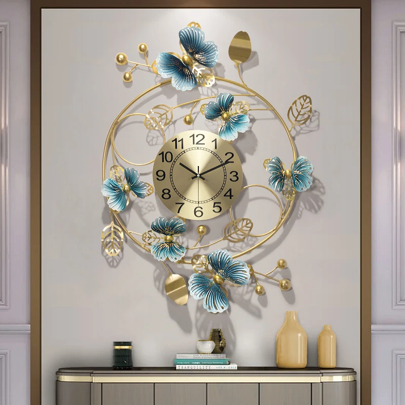 New Chinese Orchid Wrought Iron Wall Clocks Home Livingroom Sticker Decoration Restaurant Hotel Mural Crafts