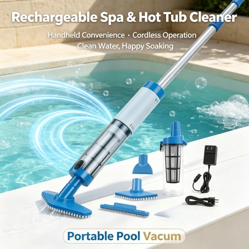 Cordless Handheld Spa Vacuum Cleaner, Rechargeable Design, Quick Clear Dirt for Above-ground Pool and Fish Tank