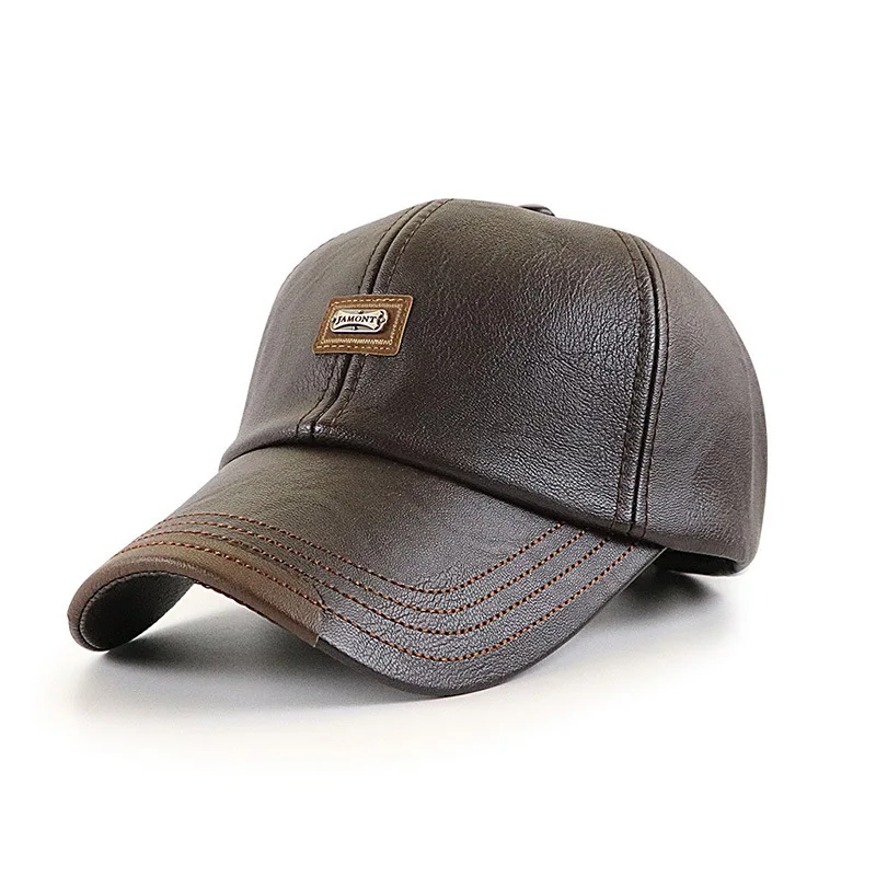 

Baseball Cap PU Leather Men Curve Bill Fitted Hat Warm Accessory For Spring Winter Running Sports Outdoor