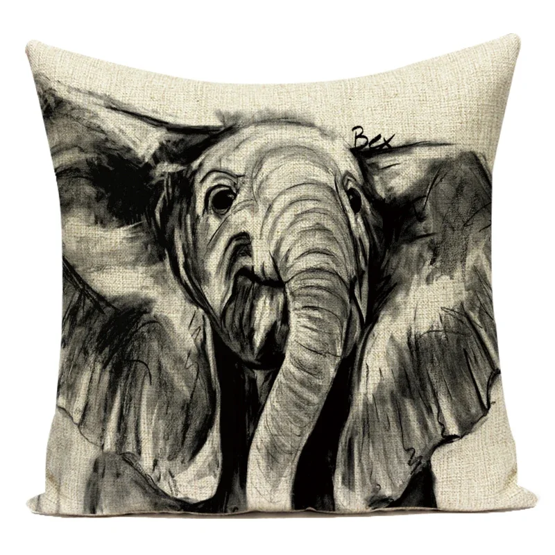 Polyester Decorative Throw Pillows Case Black White Animals Giraffe Elephant Farmhouse Pillow Cushion Cover for Living Room