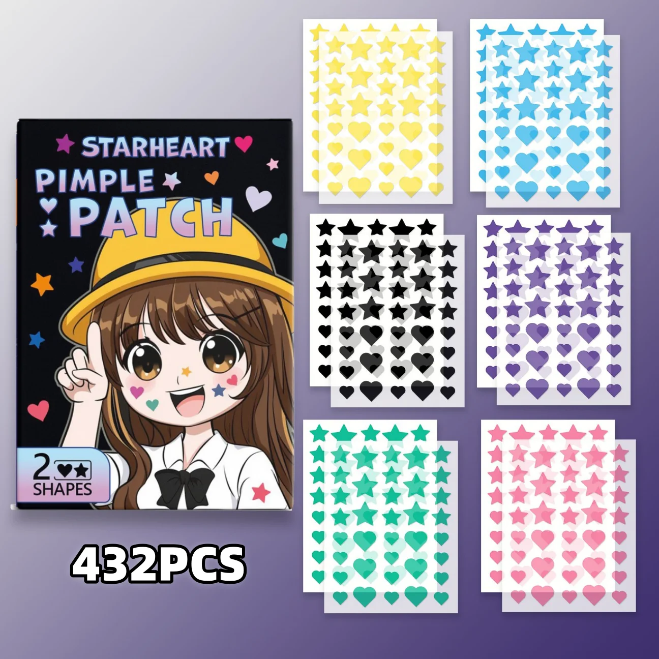 432 PCS pieces of multi-color star acne patches, facial acne patches, concealer acne patches, and pimples patches, ultra-thin