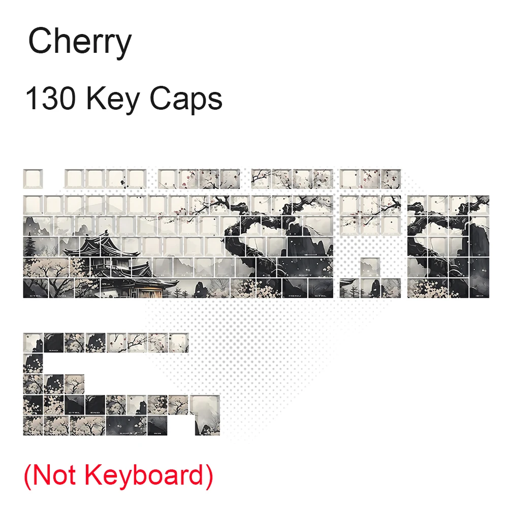 水墨画キーキャップチェリー 130 キー PBT ダブルショット半透明職人キーキャップセット MX スイッチメカニカルキーボード