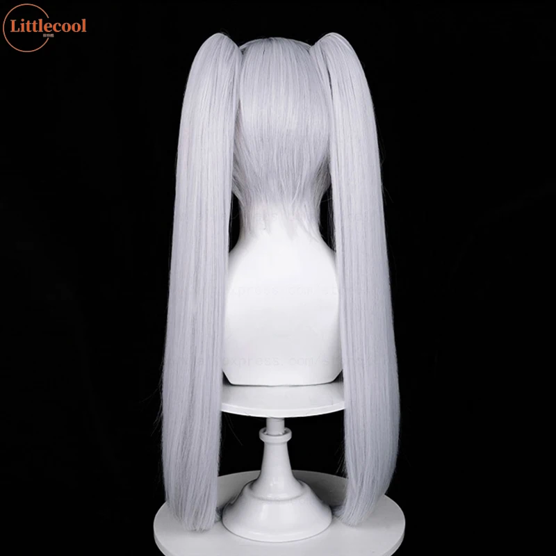 High Quality Anime Frieren Cosplay Wig Long Silver With Two Clip Ponytails Heat Resistant Synthetic Hair Wigs + Wig Cap image 5