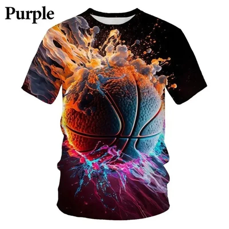 3D Printed Basketball T-Shirt For Men Interesting Sports Pattern Tee Shirts Fashion Short Sleeve Tees Oversized Round Neck Tops