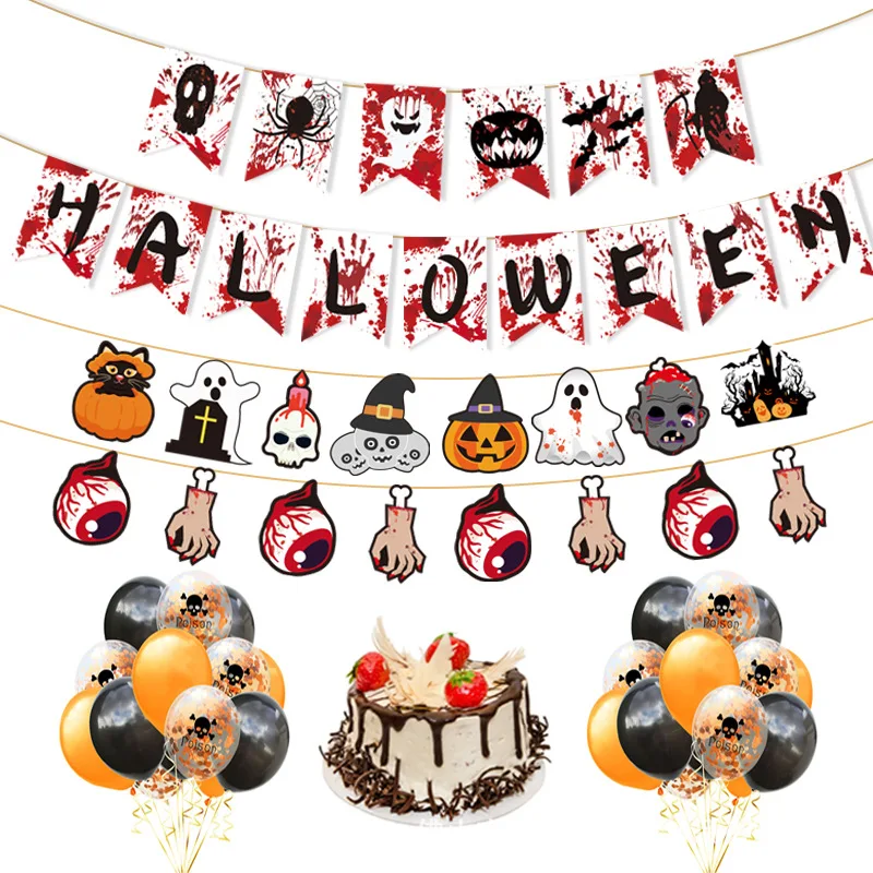 

Halloween Hanging Banner Cartoon Ghost Pumpkin Zombie Skull Bunting Flags Hanging Ornaments Halloween Party Decor Backdrops